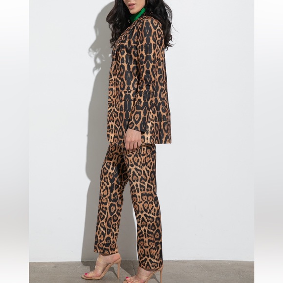 Leopard Print Two Piece Blazer High Waisted Pant Suit - Picture 5 of 10